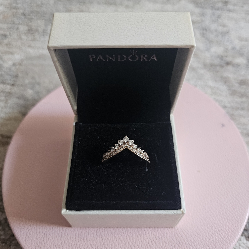 Pandora Princess Wishbone 14kRose Gold Plating Sterling Silver Ring✨️ Size 56 ✨️